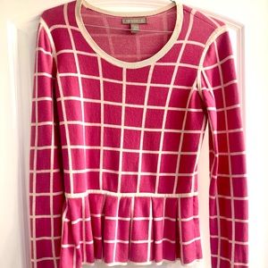 Pink windowpane peplum sweater